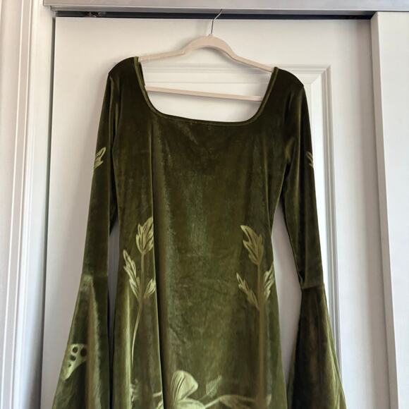 Earthbound Babydoll Velour Bell Sleeve Mini Dress Retro 70s Whimsical Velvet XL - Picture 3 of 10